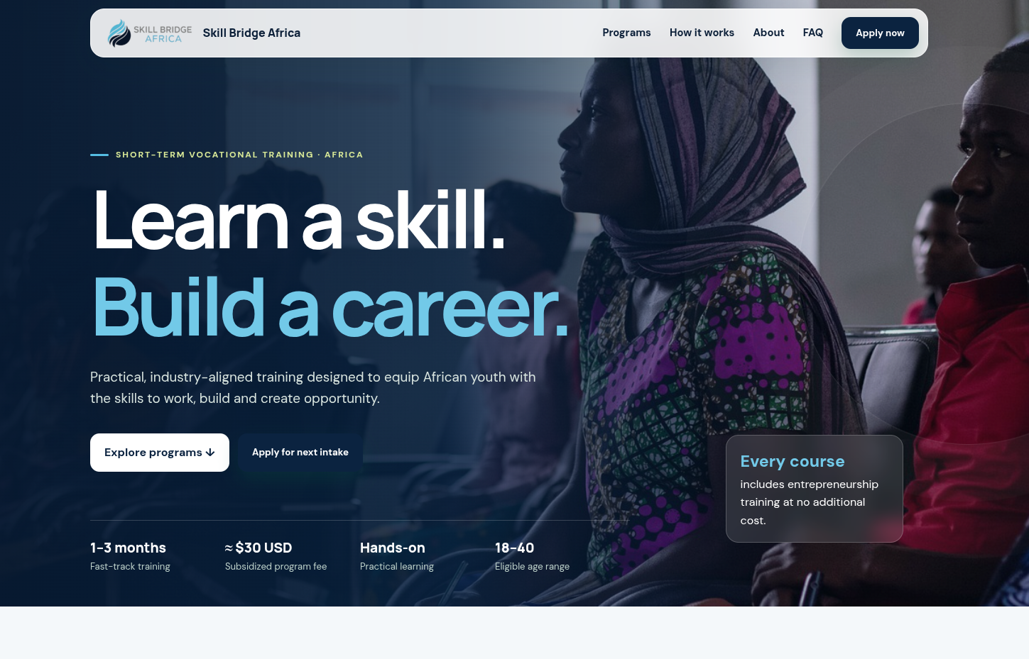 Skill Bridge Africa homepage